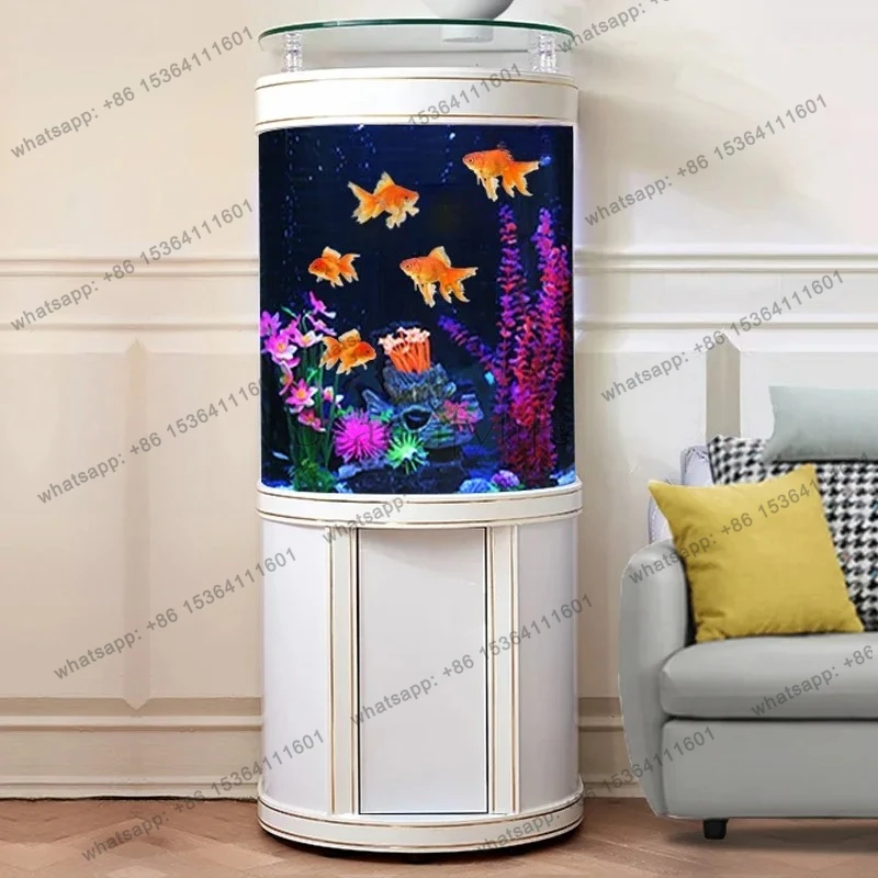 Semi-round bottom filter fish tank floor-to-ceiling medium-sized living room household glass lazy water-free aquarium