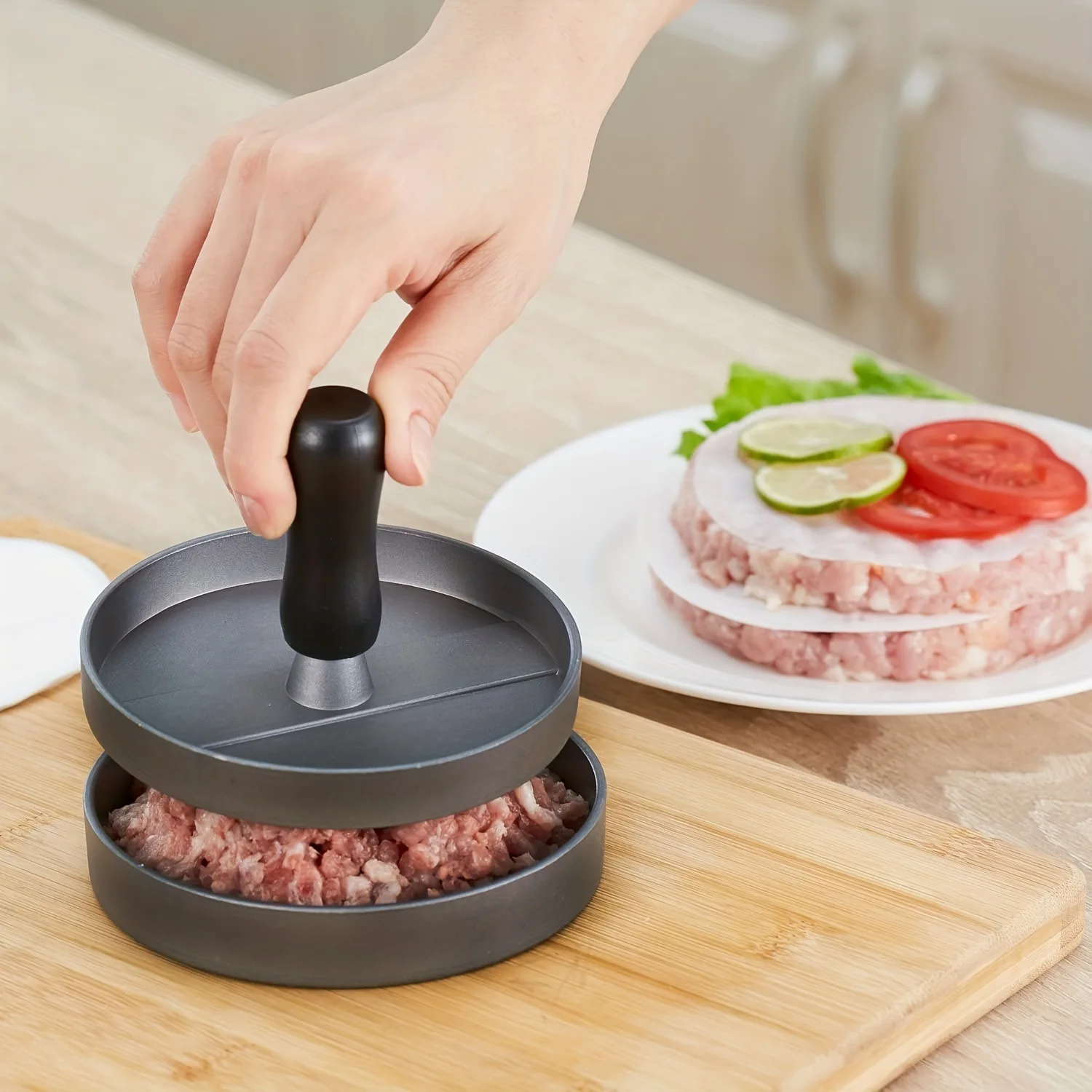 Burger Press Non-Stick Hamburger Patty Maker with Wax Paper Aluminum Burger Maker Mould Hamburger Press for Kitchen BBQ Grill