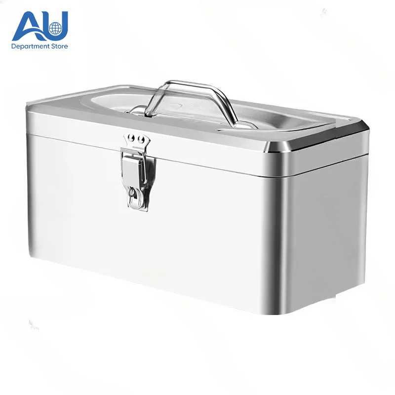 Stainless Steel Double Layer Toolbox Metal Storage Case Thickened Handheld Tool Box