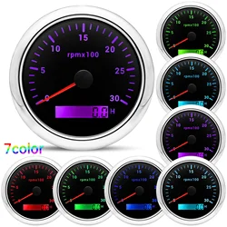85MM Diesel Engine Tachometer 3000/4000/6000/8000 RPM Gauge REV Counter with Digital Hourmeter 7 Color Backlight 12V 24V