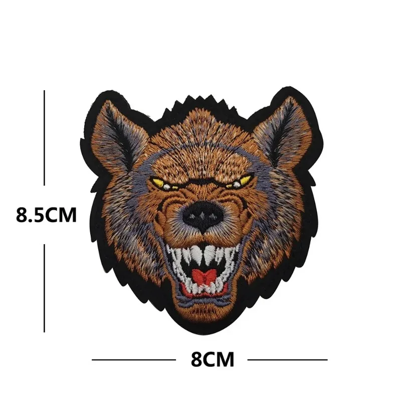 3D Embroidered Patches Animal Head Portrait Bear Hook and Loop Wolf Armband Shark Hyena Tiger Head for Backpack Morale Badge