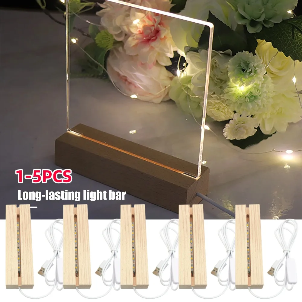 1-5pcs LED Wood Light Display Base Crystal Wooden Lighted Stand Acrylic Light Plate Base USB Charging for Resin Art Lights Decor