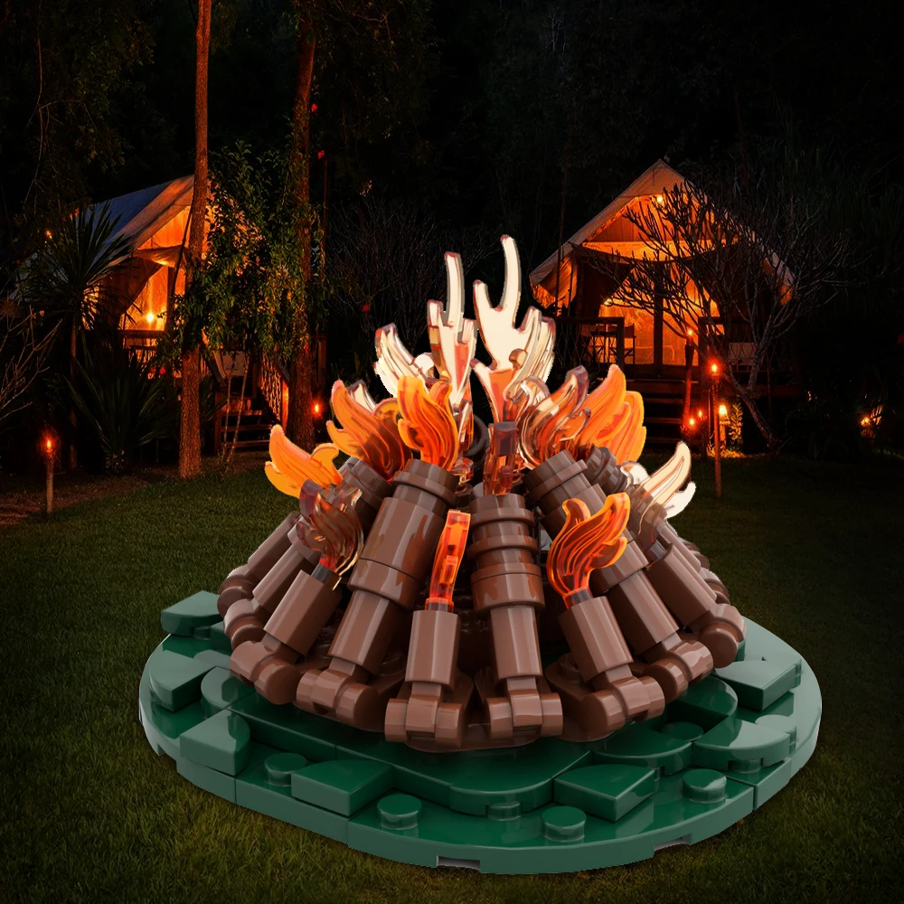 

MOC Wilderness Campfire - Classic Wood Bricks Festival Celebration Flame Model Building Block Kids Toy Birthday Christmas Gift