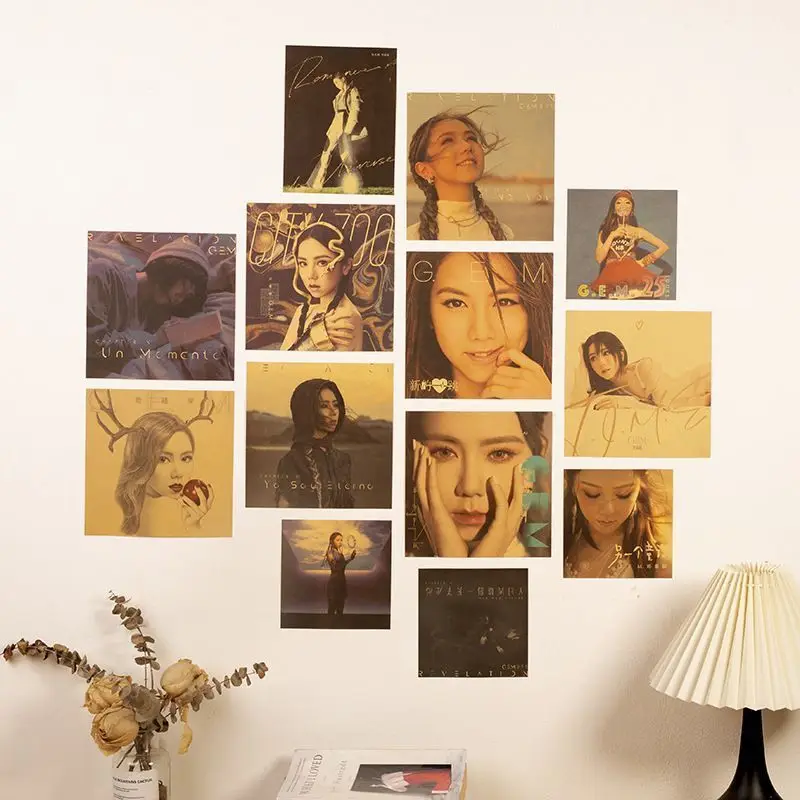 Deng Ziqi's Retro Kraft Paper Series Posters, a set of 13 wall decoration background stickers for the room