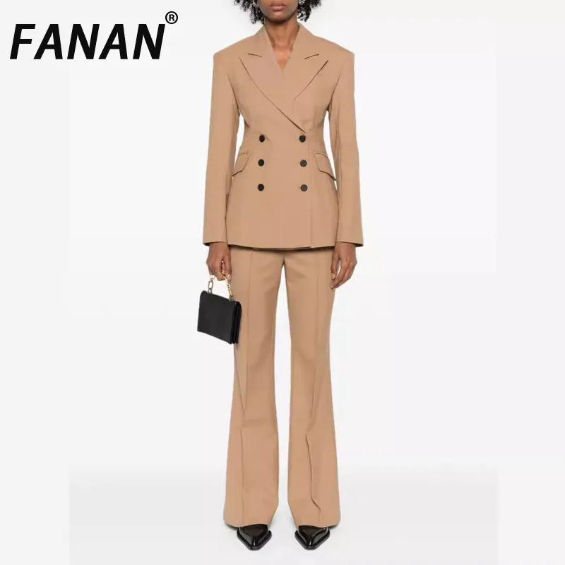 

FANAN темпераментный комплект из 2 предметов, женские пиджаки со сборкой на талии + прямые широкие брюки с высокой талией, элегантные костюмы, новинка 2023 года