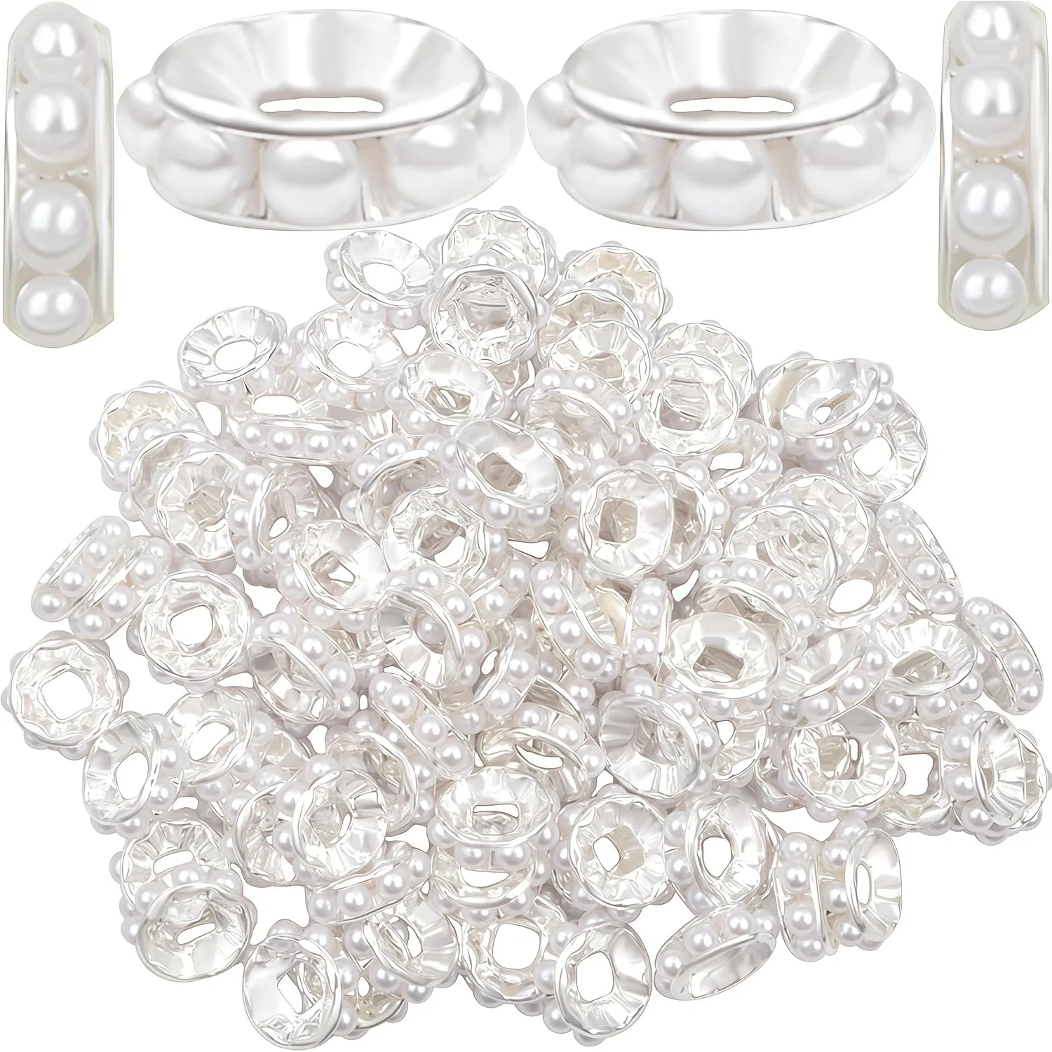 

100PCS Large Hole Pearl Beads Spacers Silver Spacer Beads for Jewelry Making Craft Bracelet Necklace Earrings Pens Keychains