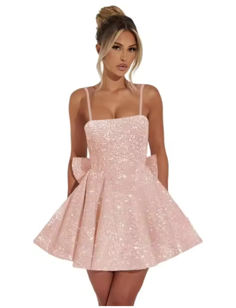 

Women's Square Neck Sequin Homecoming A-Line Short Prom Party Dress for Teens Graduation Cocktail Dresses