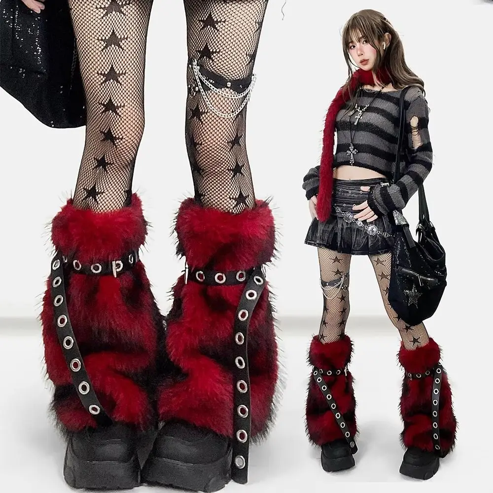 Leg Protector Y2K Faux Fur Leg Warmers Super Soft Punk Style Faux Furry Belt Faux Mink PU Buckle Warm Waistband Winter