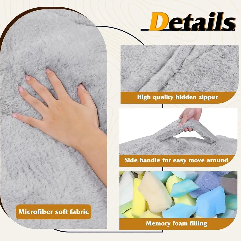 كرسي بين باج كبير 43 للكبار مع مساند للذراعين، أريكة مملوءة بإسفنج الذاكرة لغرفة المعيشة أو غرفة النوم، رمادي #6