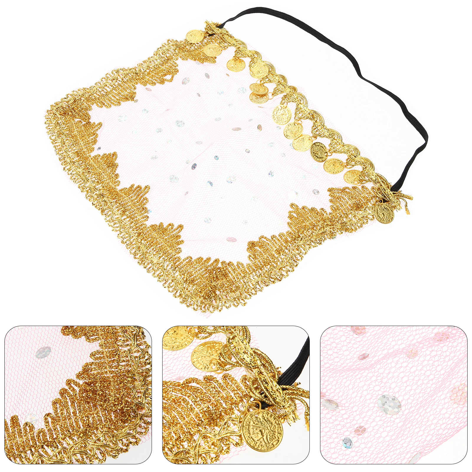 Bauchschleier Netzmaske für Frauen Pailletten Polyester Kostüm Requisite Halloween Cosplay Bauchtänzerin Outfit Bühnenauftritt