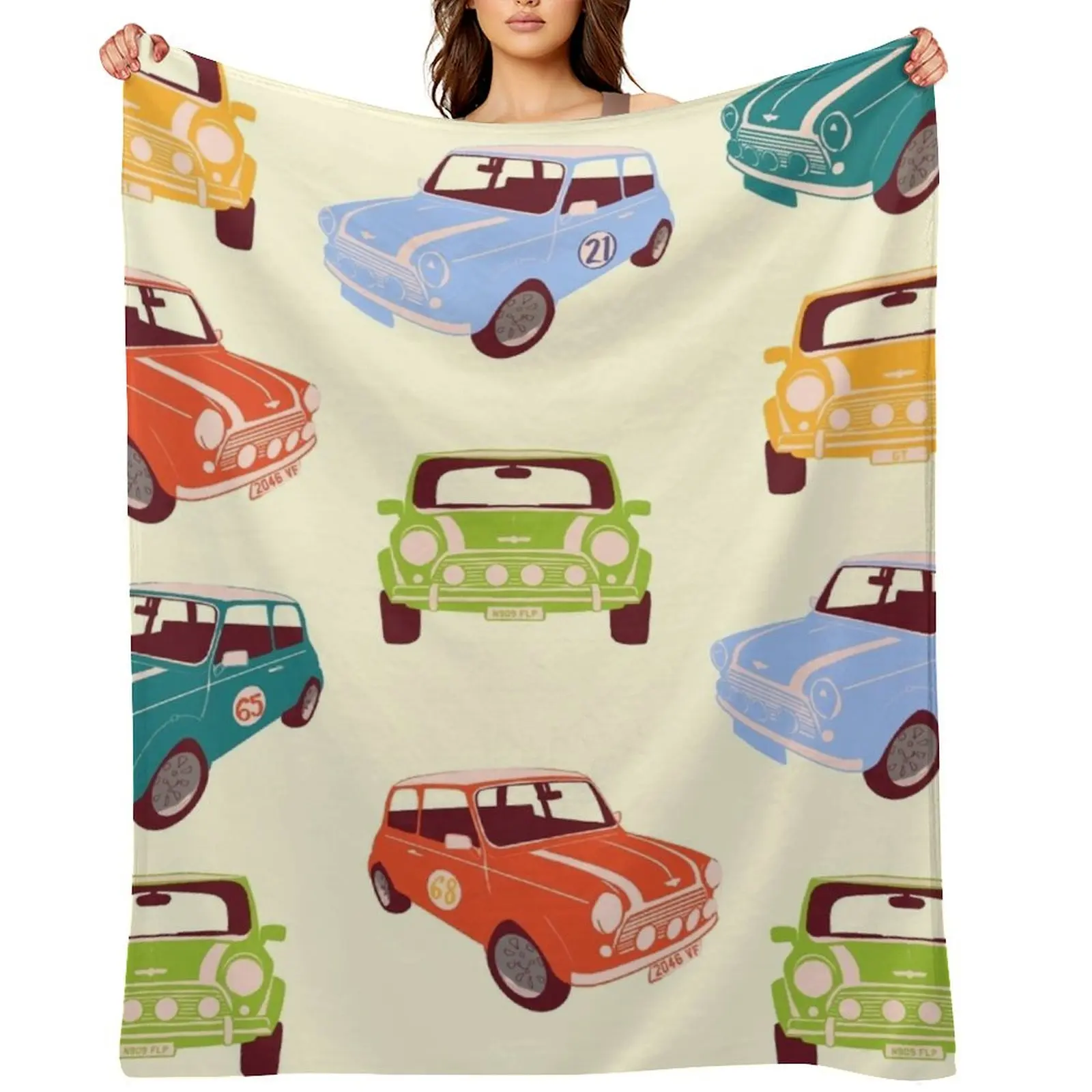 Multicoloured Mini Coopers Throw Blanket Sofa Throw Flannel Fabric Decorative Throw Cute Plaid Blankets