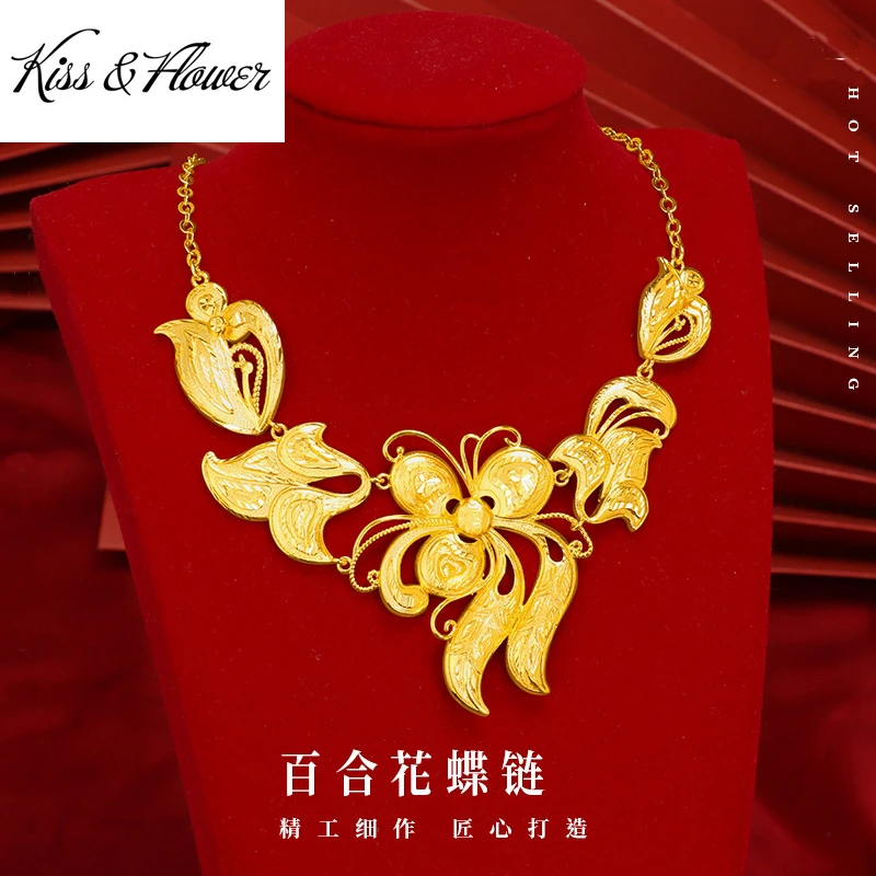 

KISS&FLOWER NK338 Fashion Jewelry Wholesale Woman Bride Birthday Wedding Anniversary Party Gift Flower Tulip 24KT Gold Necklace