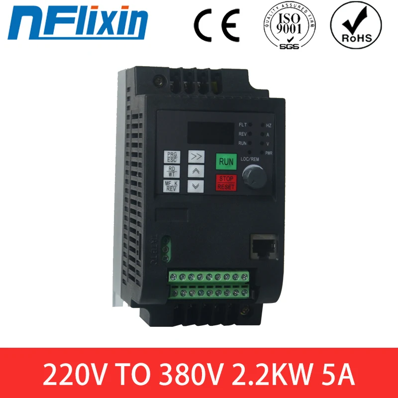 nflixin Convert 220v single phase input to 380v three phase Output 1.5KW/2.2KW VFD Variable Frequency Drive Inverter