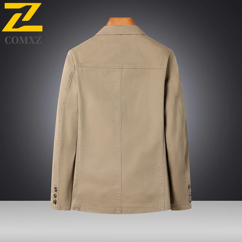 2025 New Autumn Jacket Men's High-end Luxury Pure Cotton Comfortable V-Neck Small Suit Coat Casual Retro Solid Color Trench Coat