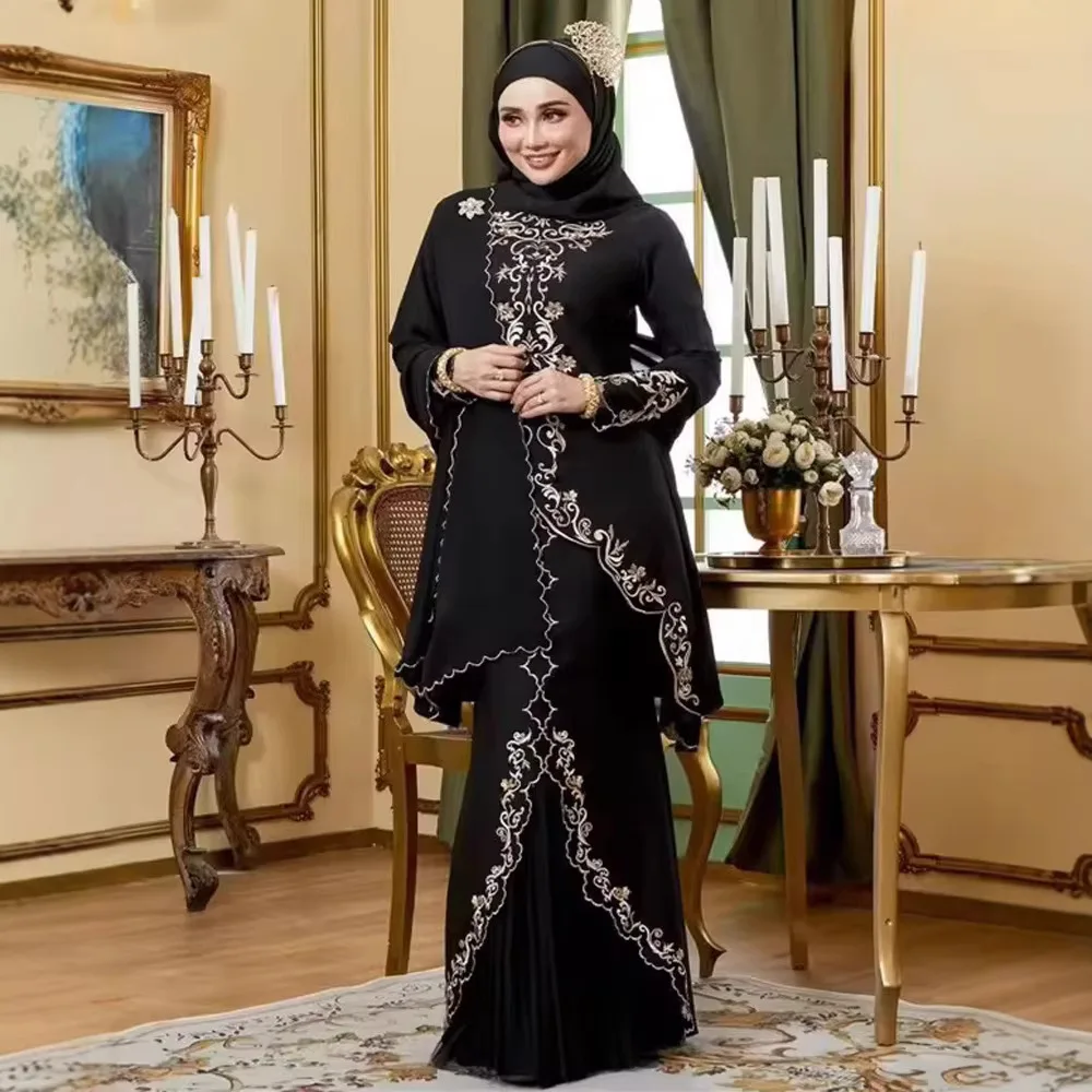 

Сексуальная мусульманская абайя Borka для женщин из Малайзии, Дубай, с камнями, современная, из малайзийского брокада, для баджу курунг, сатин