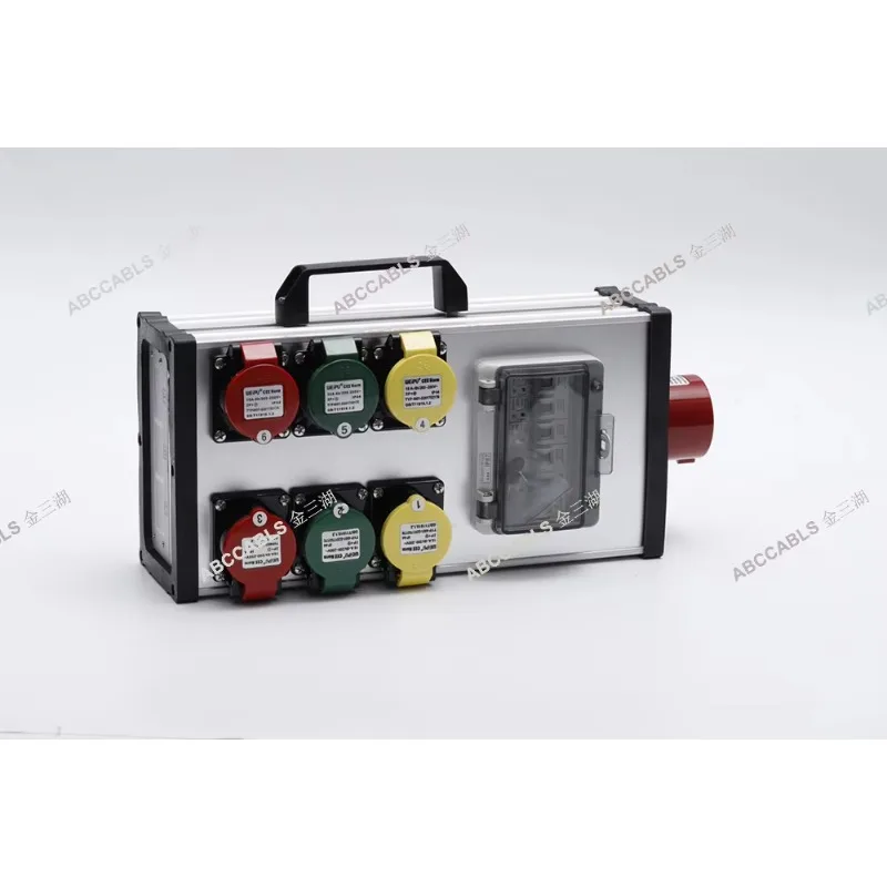 6-Channel portable power distribution box - aluminum alloy housing with 16A output socket and 32A 5-pin input port
