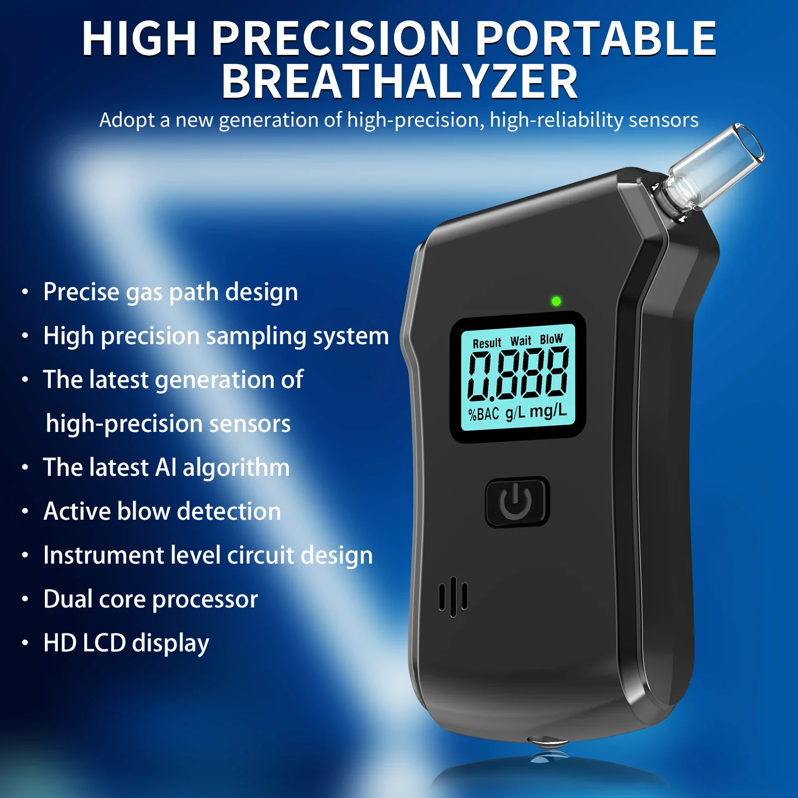 Portable Digital alcohol Tester High-Precision Alcohol Breathalyzer Alcoholometer with Flashlight LCD Display USB Rechargeable