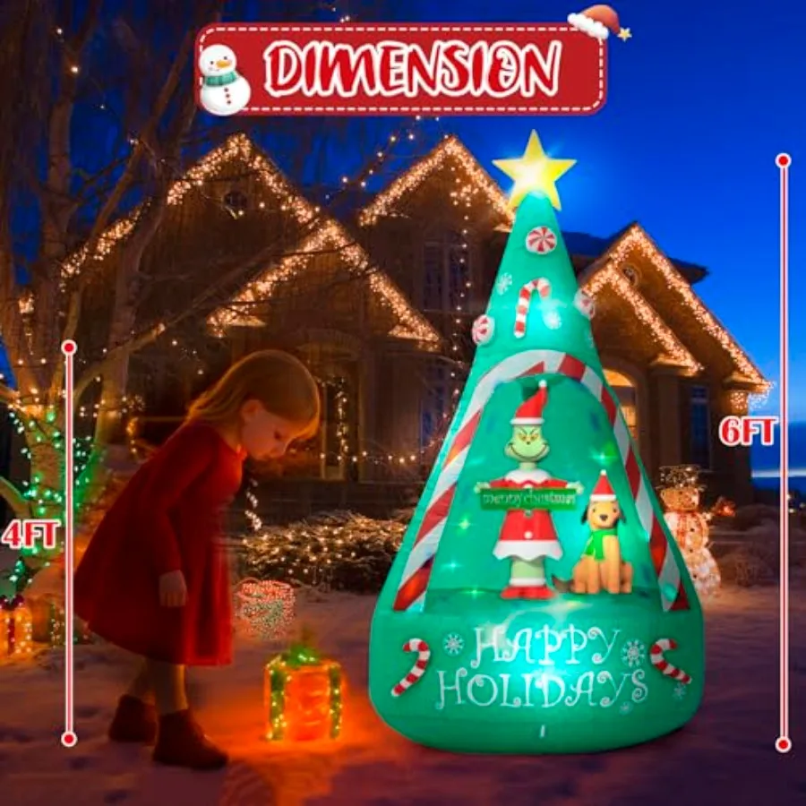 عيد الميلاد الأخضر الوحش الكبير نفخ زينة 6FT تضيء شجرة عيد الميلاد القابلة للنفخ في الهواء الطلق تزيين بناء 5 LED و 1