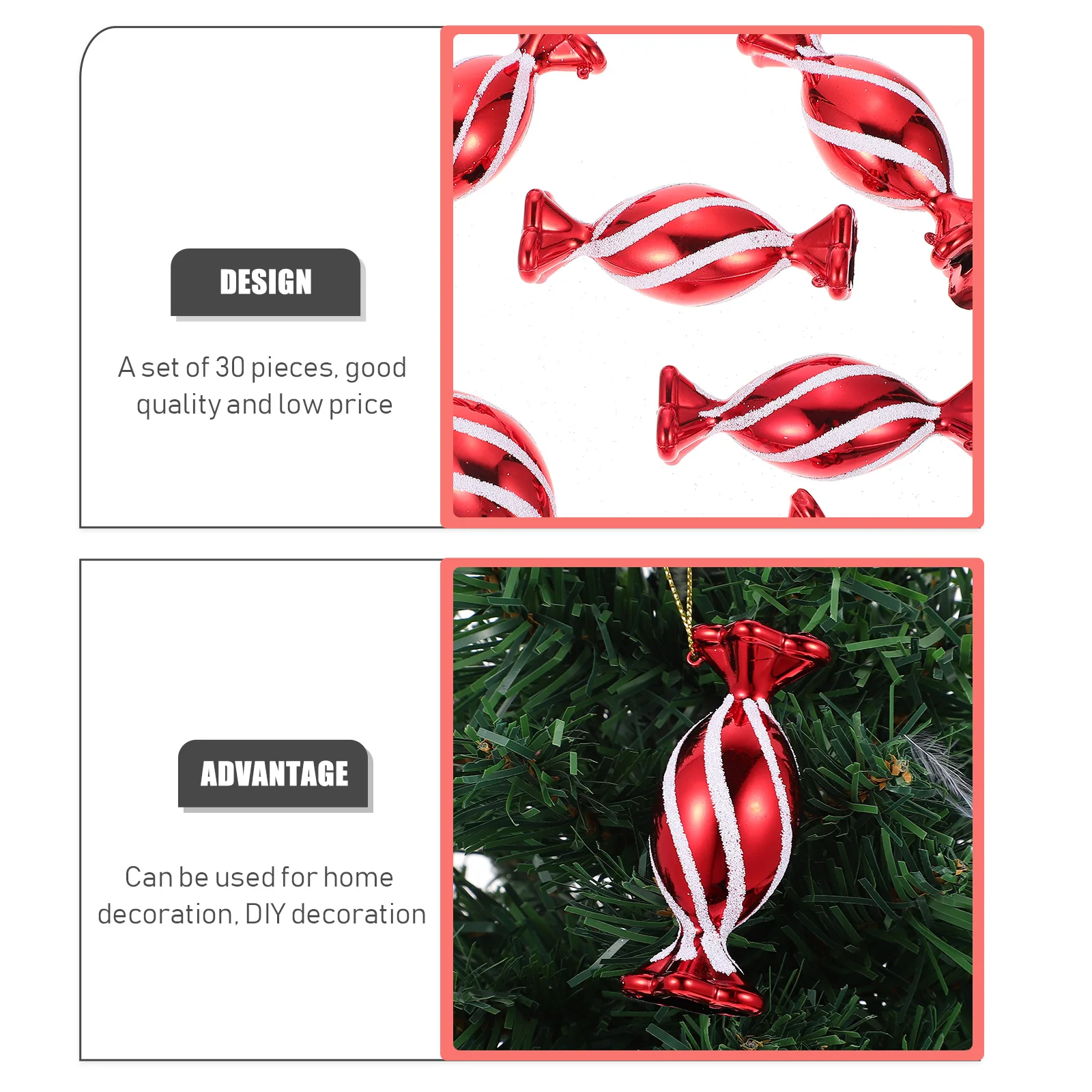 

30pcs Candy Red Pendant for Xmas Tree Hanging Lovely Jewelry Accessories Christmas Festival Christmas Candy Hanging Decor Decor