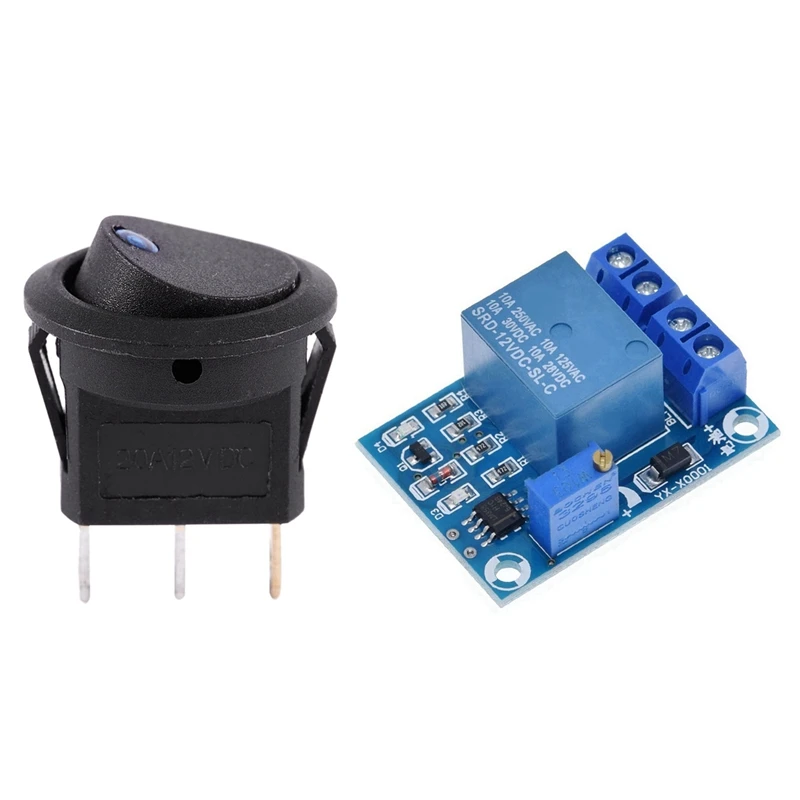 12V LED Inverter Rocking Rocker Switch ROUND SPST Blue With YX-X0001 DC 12V Battery Undervoltage Management Module