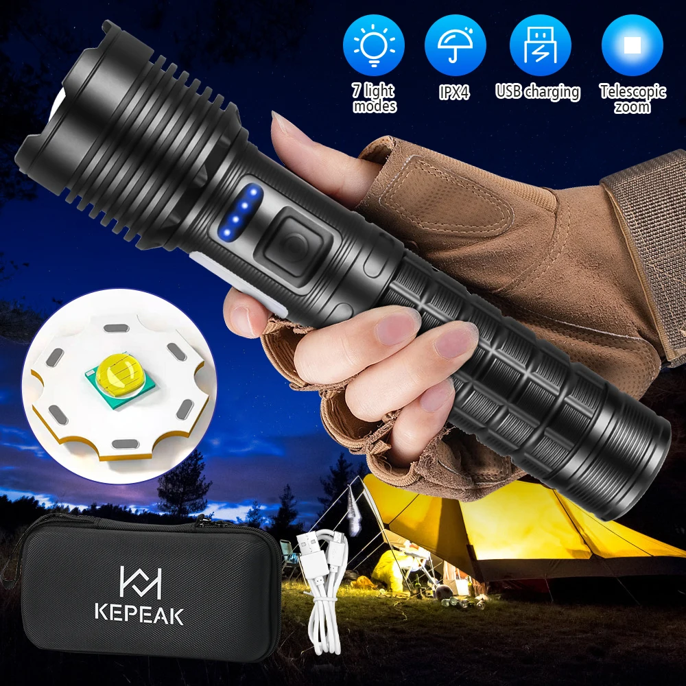 Retractable Portable Zoom Led Flashlights Built-in Battery Flash Light Emergency Spotlights 7levels Tactical Bright Torch