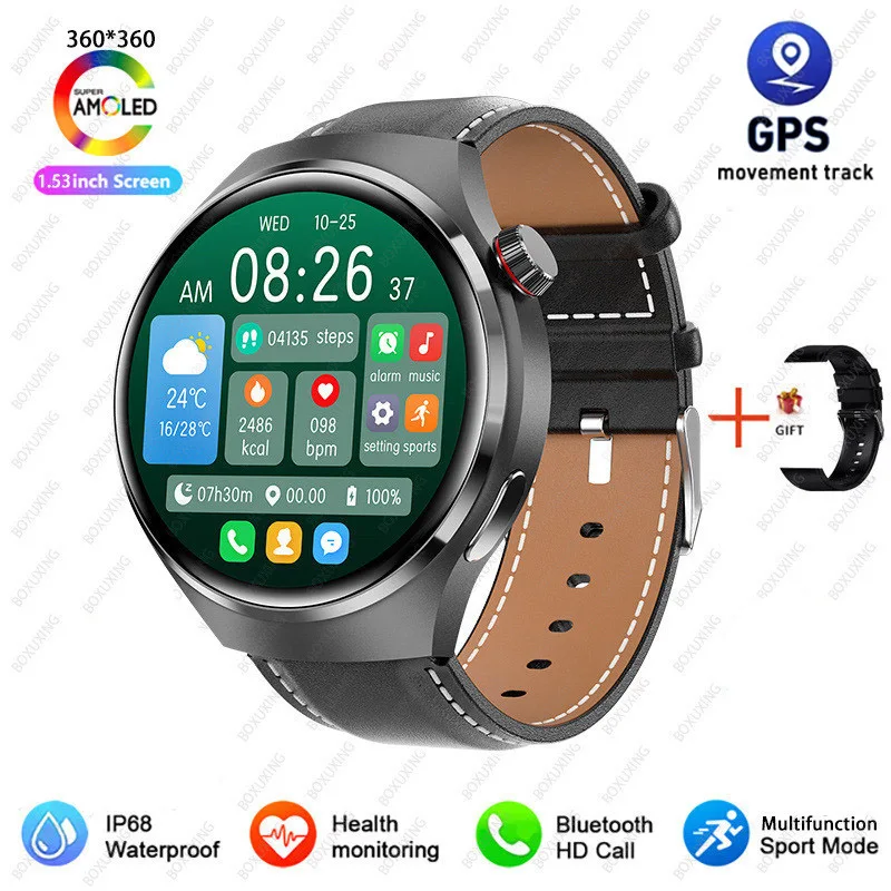 2026 Neue Watch 4 Pro GPS Smartwatch für Herren 360*360 AMOLED-Bildschirm Herzfrequenz Bluetooth-Anruf IP68 Wasserdicht Sport-Smartwatch für Männer