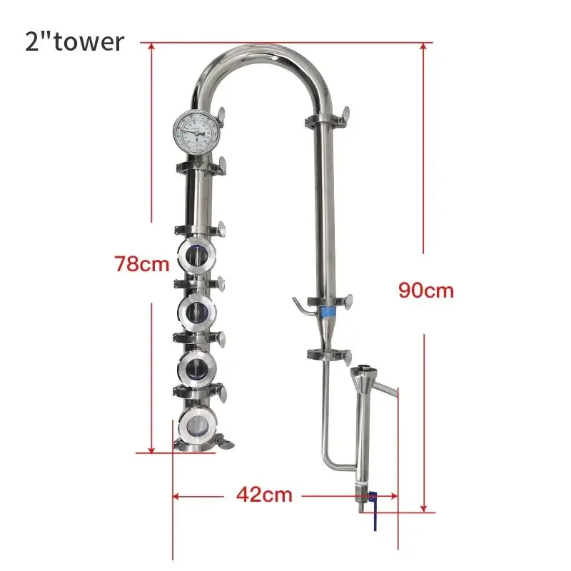 HOOLOO 2/3/4 inch 304 Stainless Steel Column Kit Food Grade Sanitary Distillation Column Home Brew Moonshine Still Whiskey Vodka