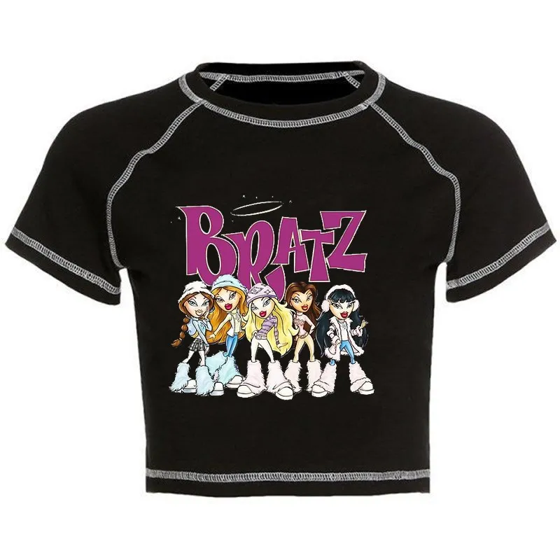 New Cartoon pattern t-shirt women clothing Bratz letter Y2K Slim-fit women tops short sleeve gothic female T-shirt ropa de mujer