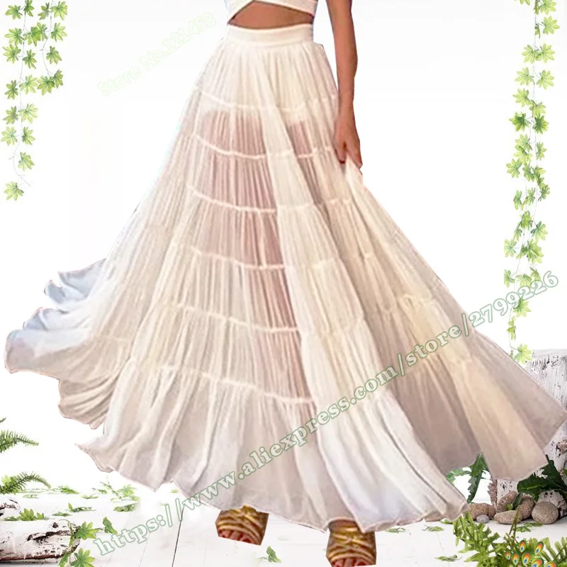 

2023 High Waist Cake Dance Plus Size Big Hem Pleated Cake skirt Gypsy mesh Spain Maxi Long circle Maxi Skirt for Womens Summer