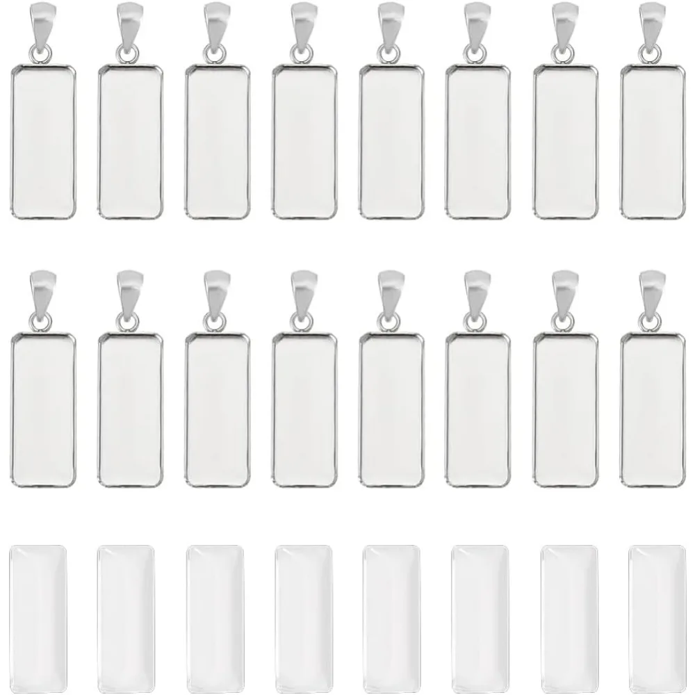 

40 шт. прямоугольный поднос, подвеска 25x10 мм, пустые базовые настройки со стеклянными кабошонами, край безеля из нержавеющей стали, заготовки лотка ​ для подвески