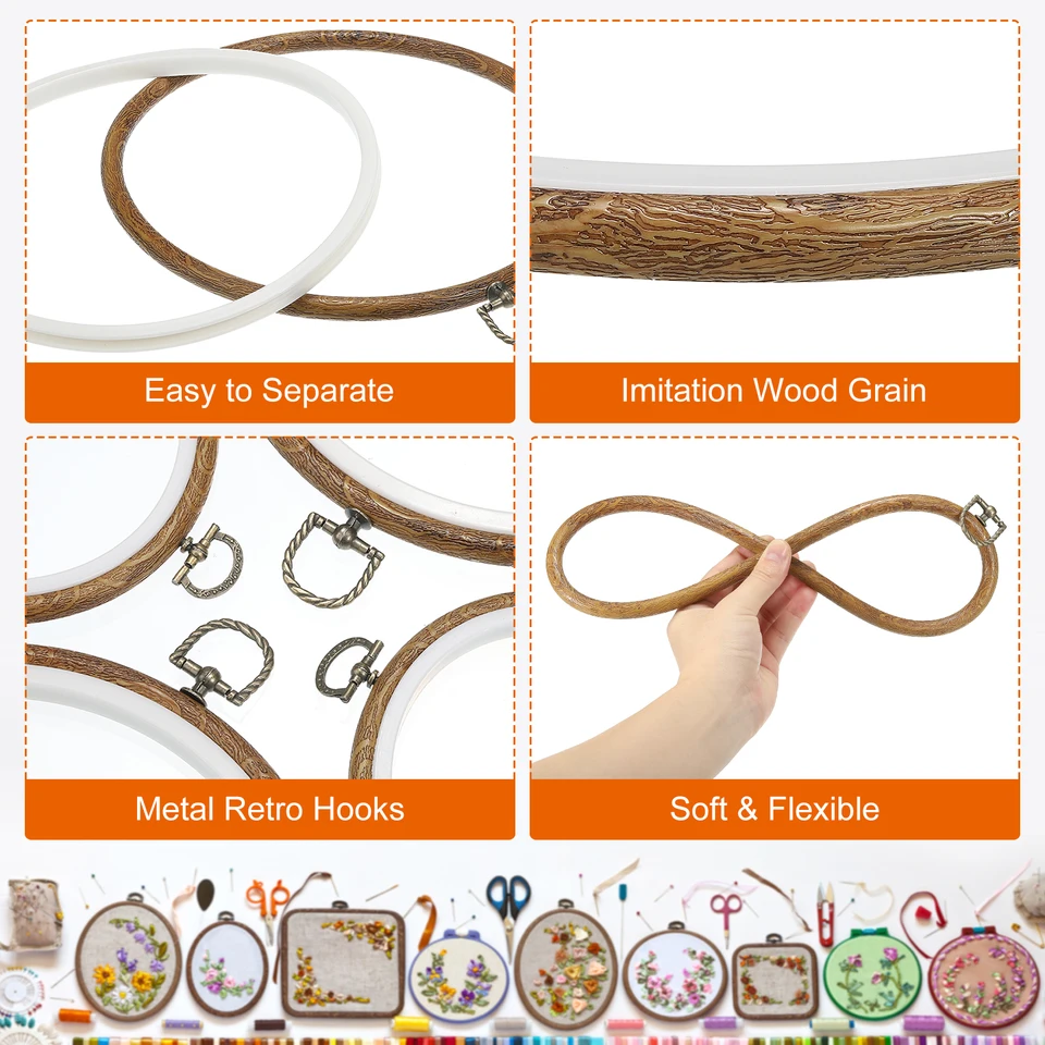 6 Pièces Cadre à Broder En Bois Rond Pour Cerceaux 6 Pouces - Présentation Élégante Pour Broderie Et DIY Cadre Point De Croix