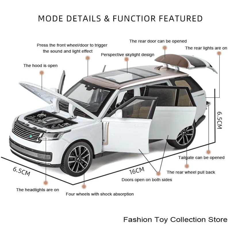 Modèle de voiture en alliage Range Rover Sv2022, haute simulation, moulé sous pression, jouet avec son et lumière, véhicules arrière nervurés, jouets de décoration, 1: 32