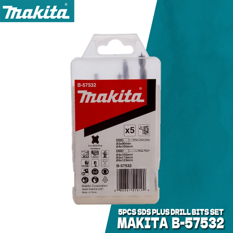MAKITA B-57532 Наборы сверл SDS-PLUS 5 шт. HSS-TiN Сверла по металлу Аксессуары для электроинструментов