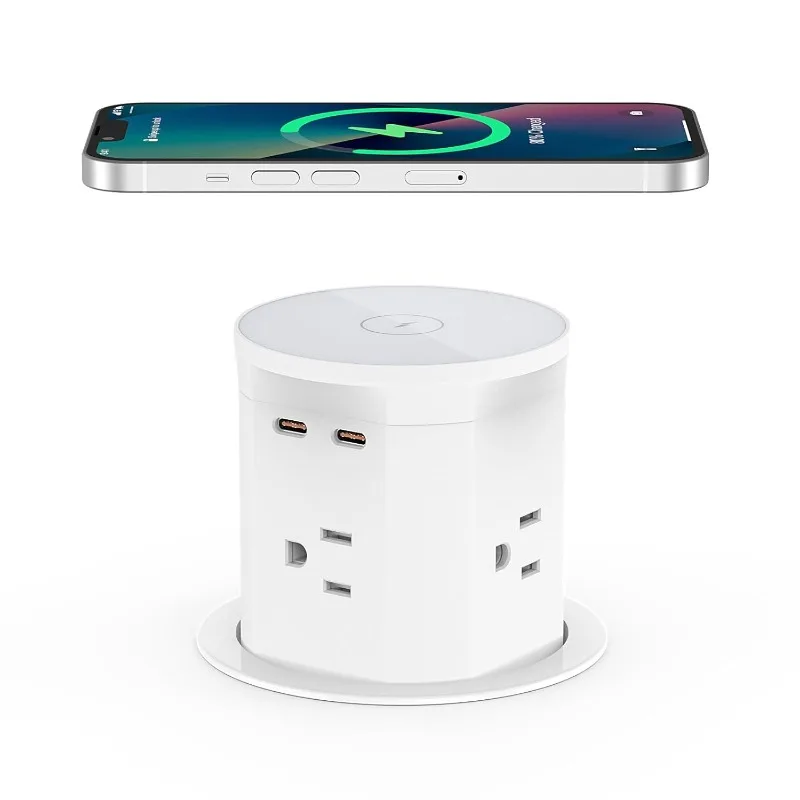 

Pop up Outlet for Countertop with 15W Wireless Charger,4 Outlets 2 PD20W USB-C Ports,3.35 ''(85mm) Desk Hole Power Grommet,Pop U