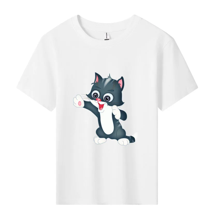 

Summer Cotton T Shirt Boy Girl Tee Shirt Interesting Lovely Cat Printed Kid Clothes Cartoon Children's Tops Gift Add Your Design