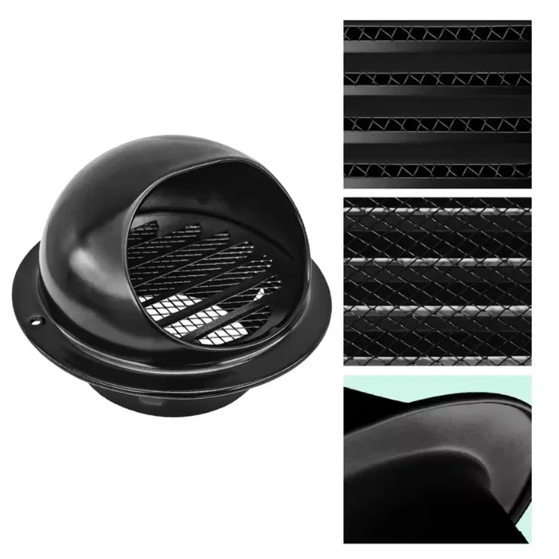 60 Mm ~ 200 Mm Stainless Steel Black Exhaust Hood Wall Vent Cap with Built-in Fine Mesh Air Vent Outlet Grille Louvres