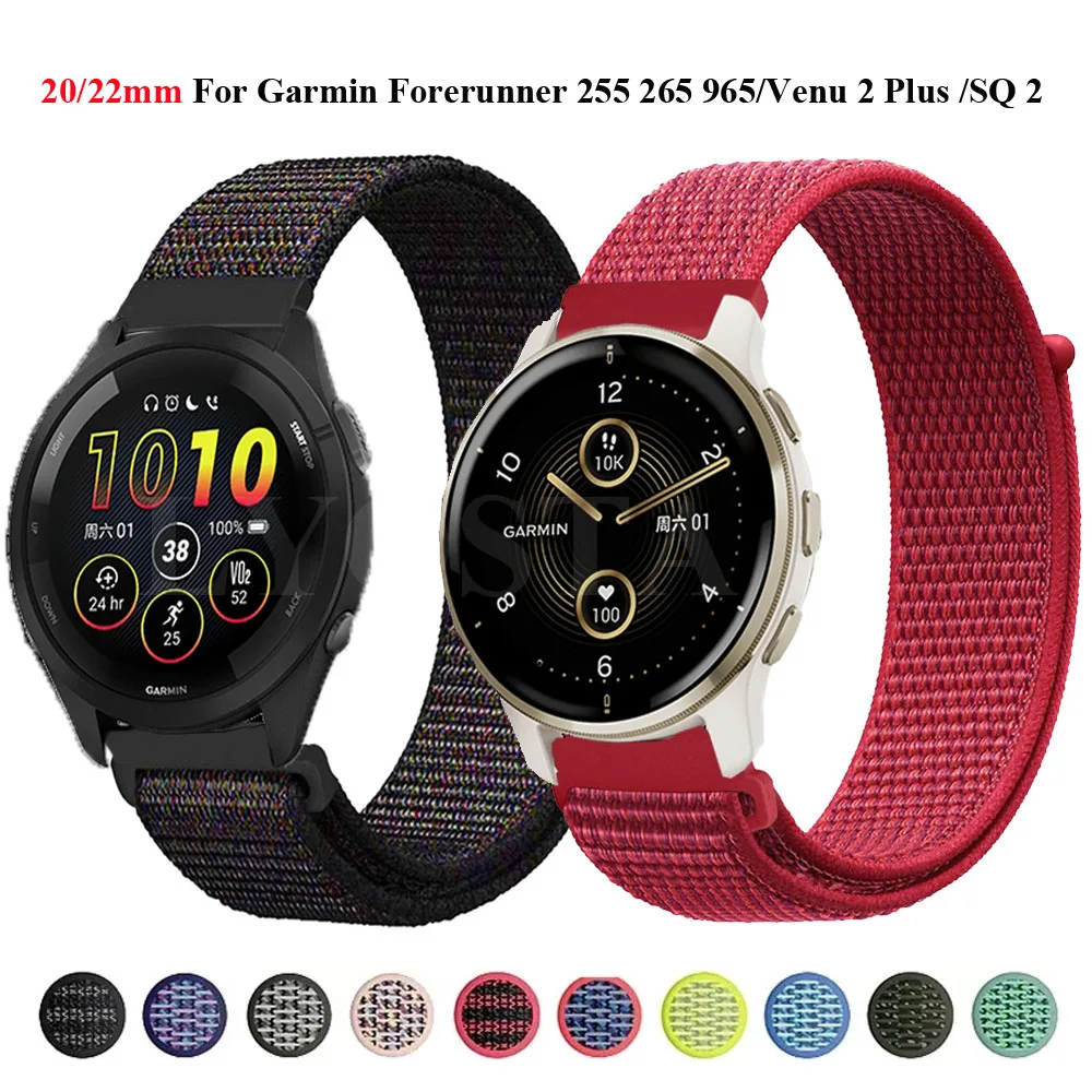 20/22mm Nylon Band For Garmin Forerunner 255 265 965 158 55/Venu 2 Plus SQ2 Bracelet For Vivoactive 5/4/3/GarminMove Trend Strap