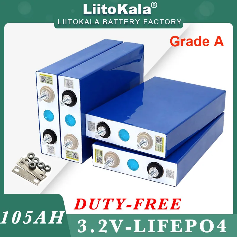 LiitoKala 3.2V 105Ah LiFePO4 battery Lithium iron phospha DIY 12V 24V RV Car ignition inverter travel Solar Class A Batteries