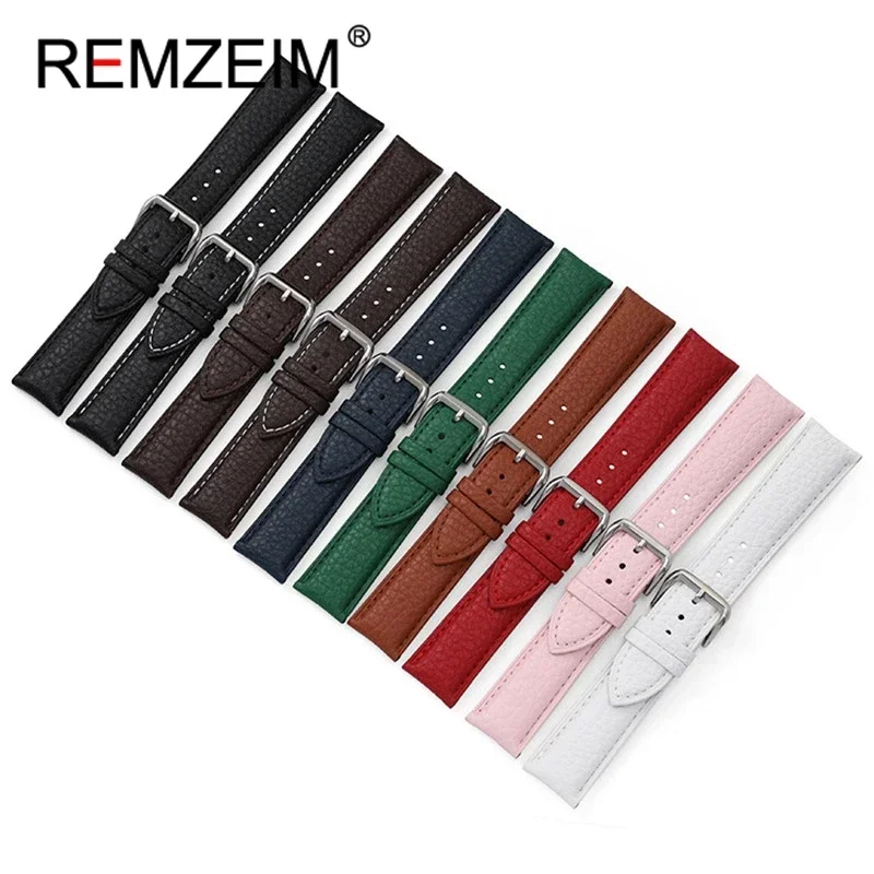 Lychee Pattern Leather Watchband 12/14/16/18/20/22/24mm Wrist Bracelets Black White Brown Red Green Bule Watch Straps with Tool