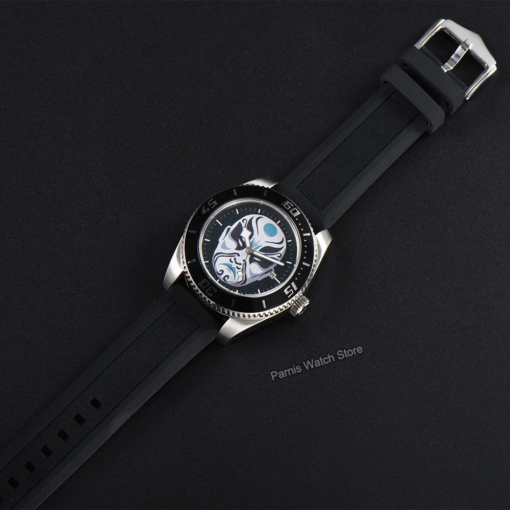 Parnis 43mm cobra signo do zodíaco desenho personalizado mostrador Miyota 8215 relógio de pulso masculino automático