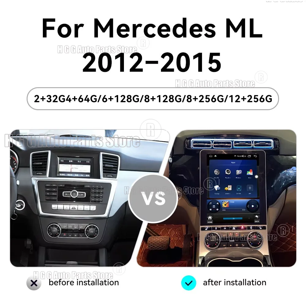 Android 14 Auto Multimedia Car Radio For Mercedes ML GL 2012-2015 Car GPS Navigation Audio Stereo Vertical Screen IPS Head Unit
