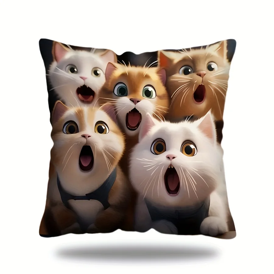 Humorous Cat Themed Pillow Cover Single-side Print for Sofa Car Decor No Insert
