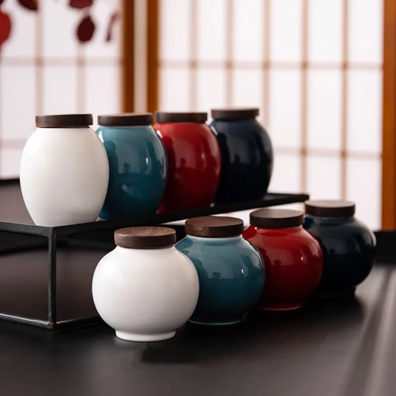 Exquisite Ceramic Jewelry Cosmetics Storage Jar Mini Tea Can with Ebony Lid Desk Top Candy Coffee Bean Home Ornament