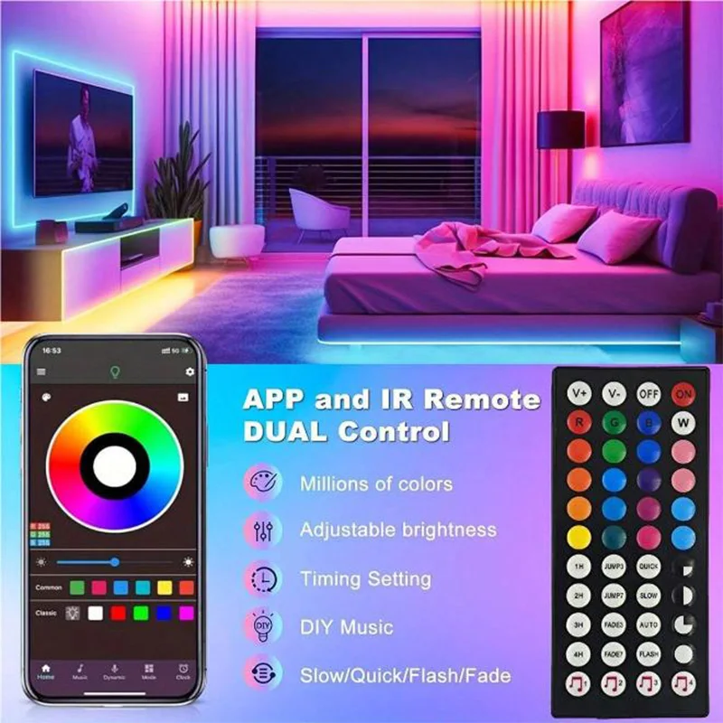 RGB Led Strip Lights 5m 10m 20m 30m Led Room Light with APP Control Flexible Ribbon Luces Led Tape for Room Bedroom Decoration, image 3