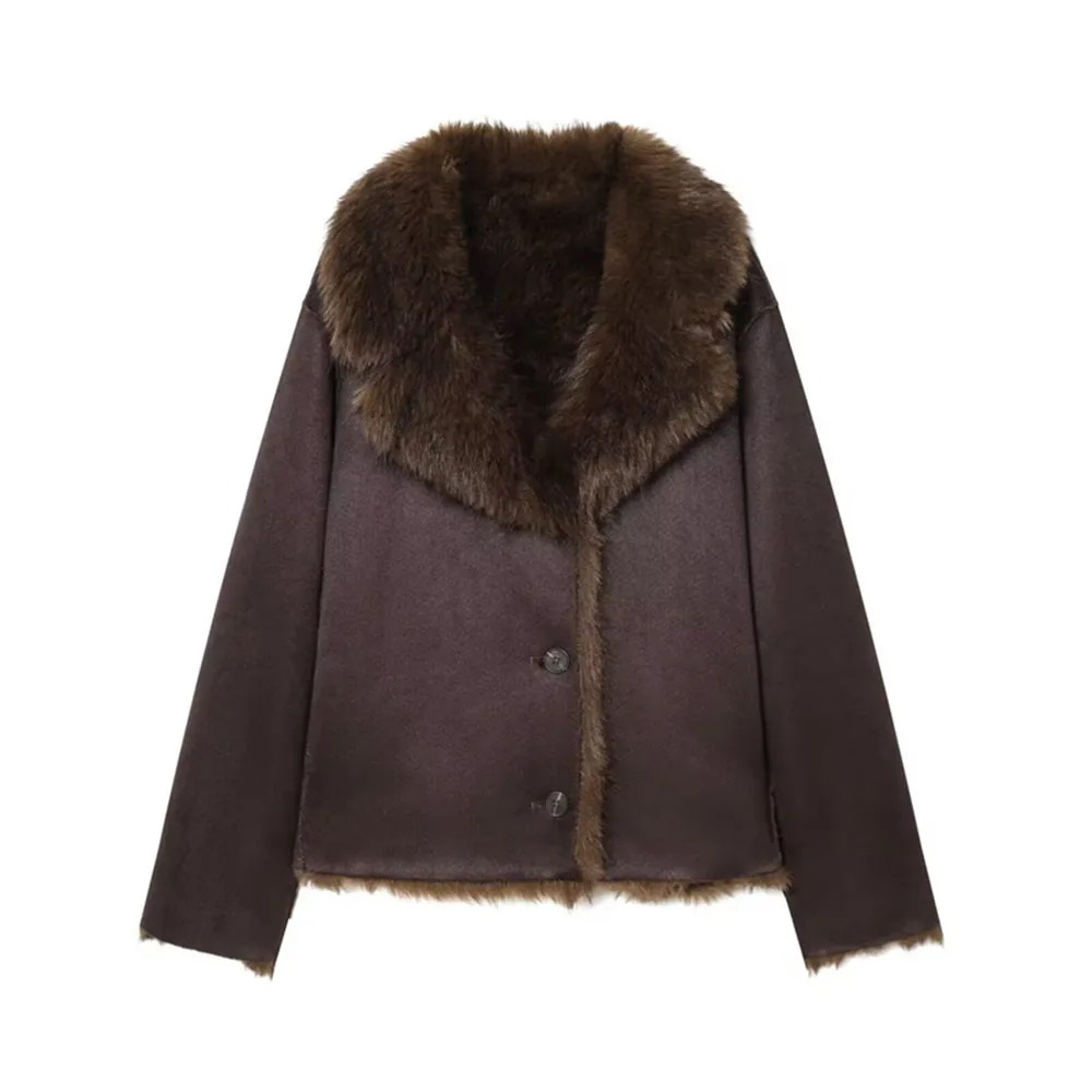 New Women Faux Leather Jacket Fleece Lined Thick Warm Turn Down Fur Short Coat Loose Casual Solid Color Winter Outerwear 2026