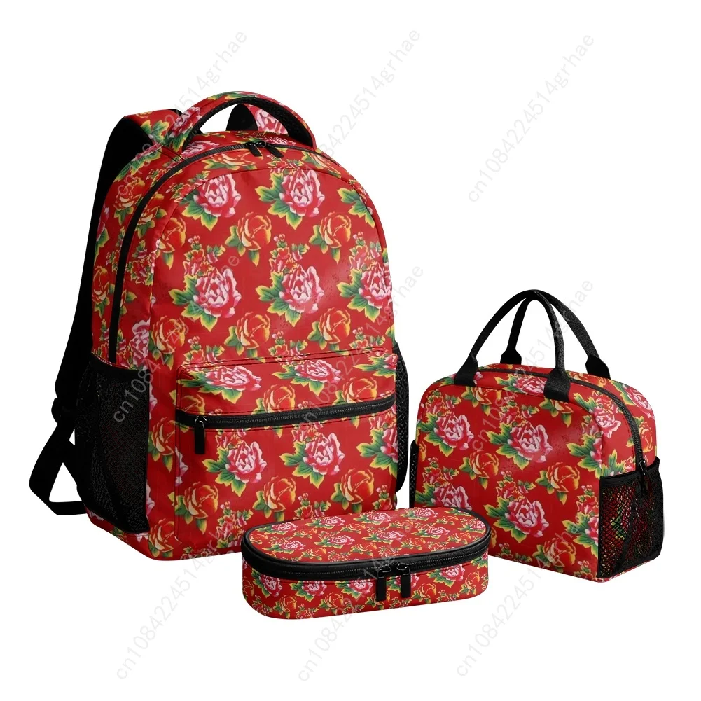 Northeast Big Flower Design Custom Leisure All-Over Print 3-Piece Backpack Set (Includes Backpack, Lunch Bag, and Pencil Case)