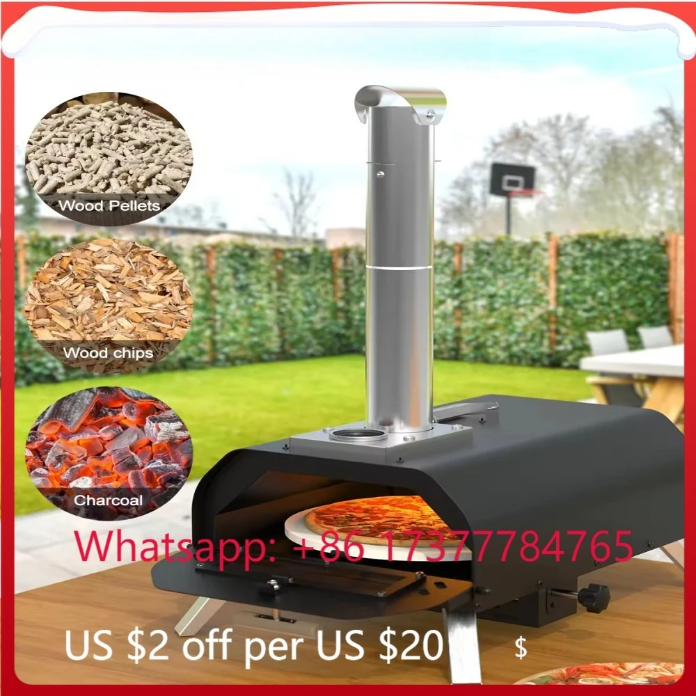 Portable Wood-Fired Pizza Oven, Multi-Fuel Manual Rotating Design with Stainless Steel Chimney for Backyard Camping