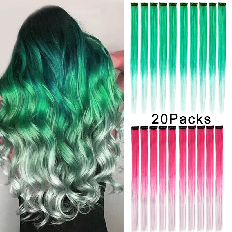 Mixed Colors Clips On Hair Accessories Clip in Ombre Colored Clip in Hair Extensions Party Highlight Multiple Colors Hairpieces