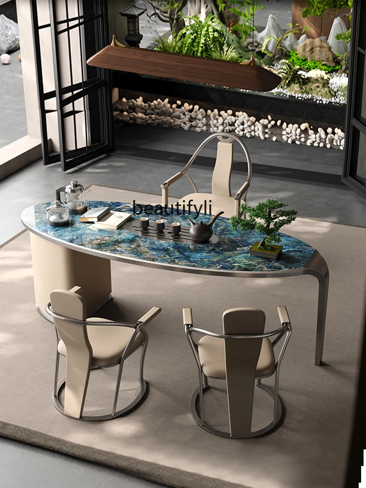 

Italian rock slab balcony tea table chair tea table simple living room home