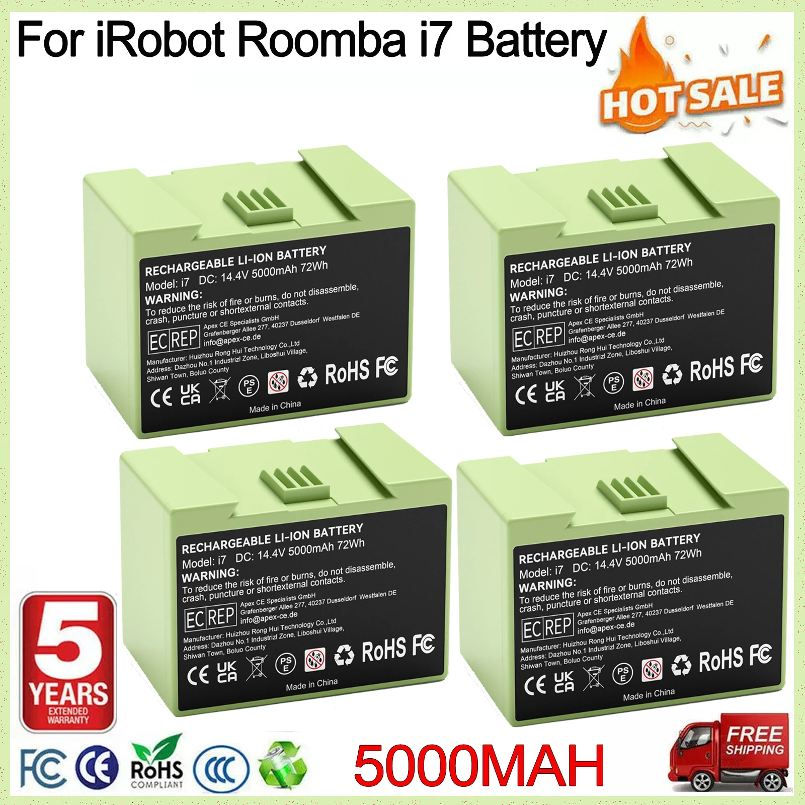 Batterie de remplacement 5000 mAh pour iRobot Roomba i7, compatible avec Roomba i3 i4 i7 e5 e6, aspirateur, outils électriques, batterie rechargeable